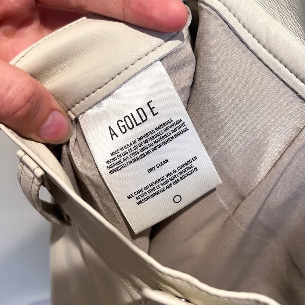 Agolde 90s Pinch Waist Cream Recycled Leather High Waist Straight Leg Pants 24 - Picture 13 of 13